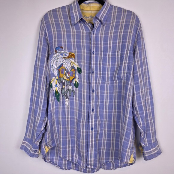 Indigo Palms Other - Indigo Palms Tommy Bahama Men's M Linen Plaid Shirt Embroidered Eagle Resortwear